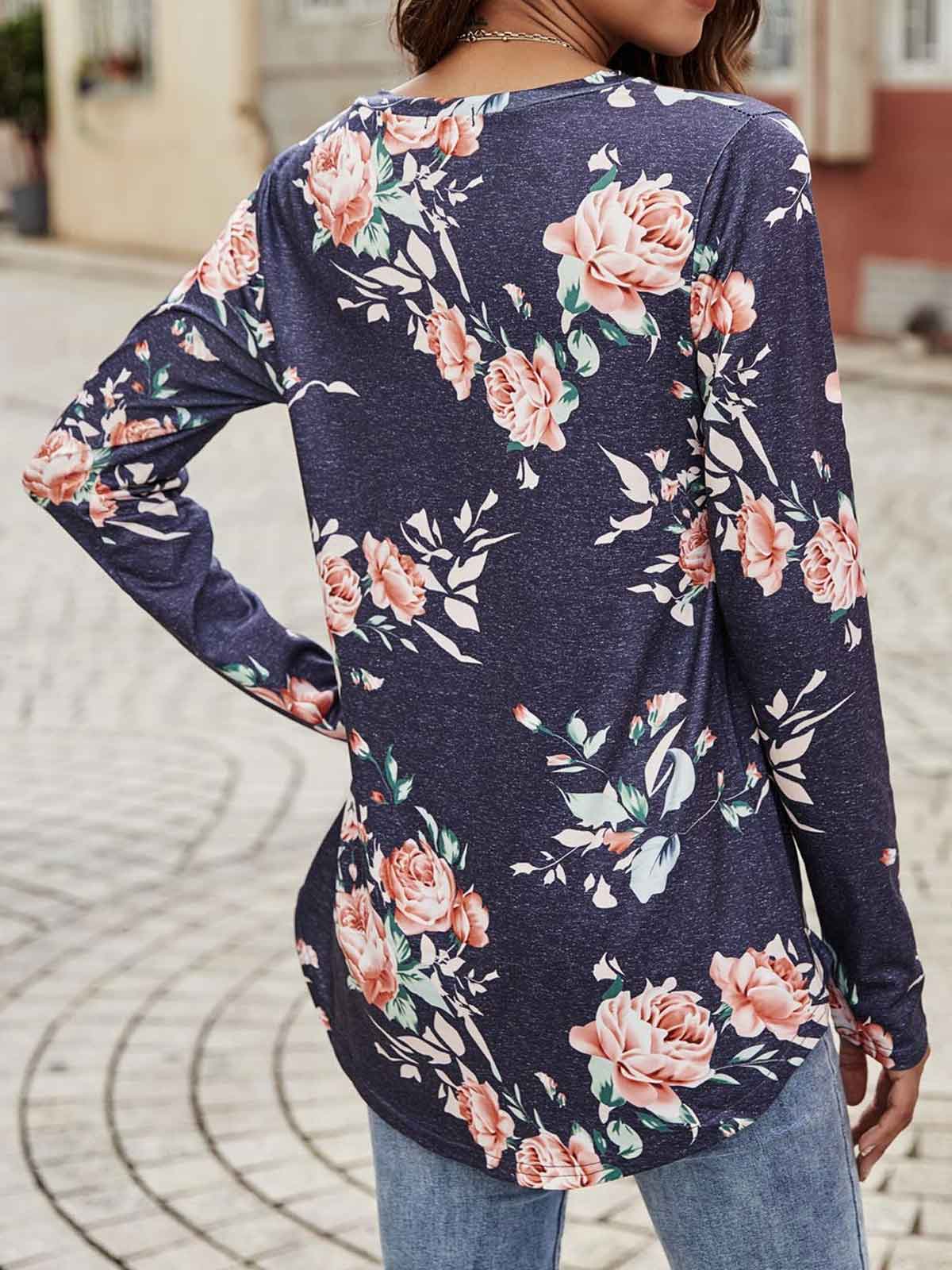 Floral Print V Neck Tops