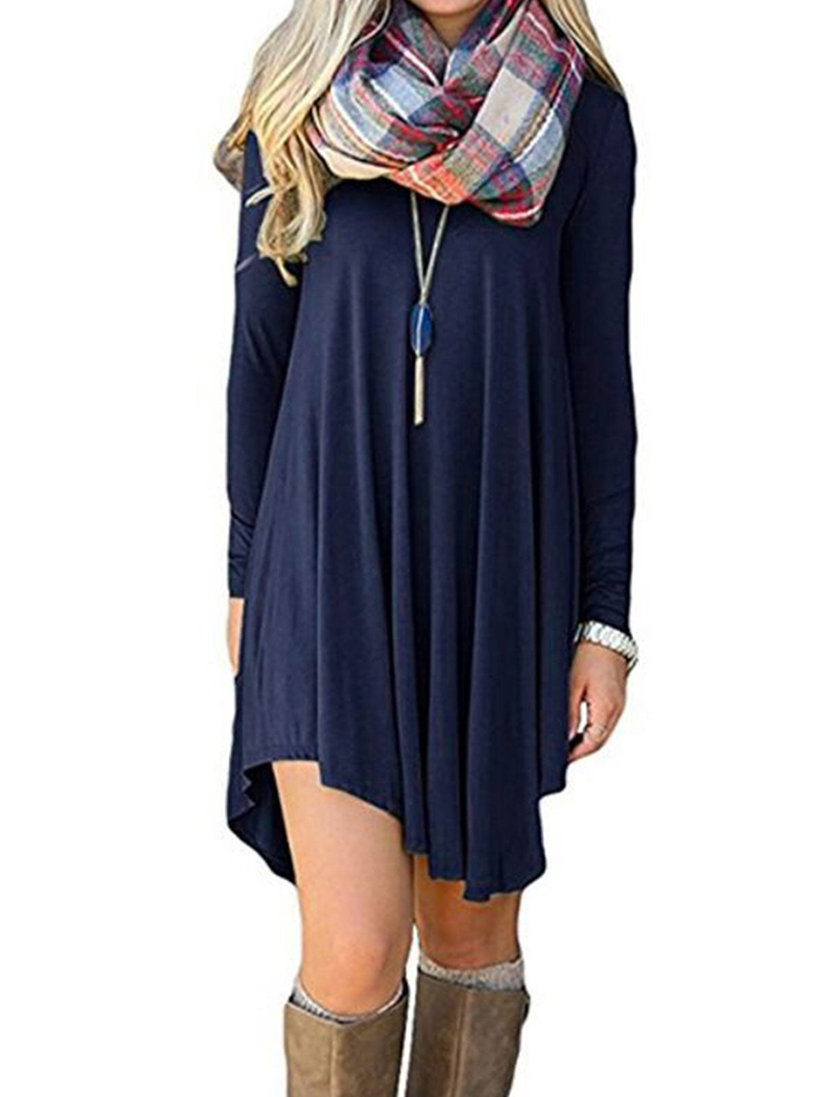 Ruffled Hem Long Sleeve Dress