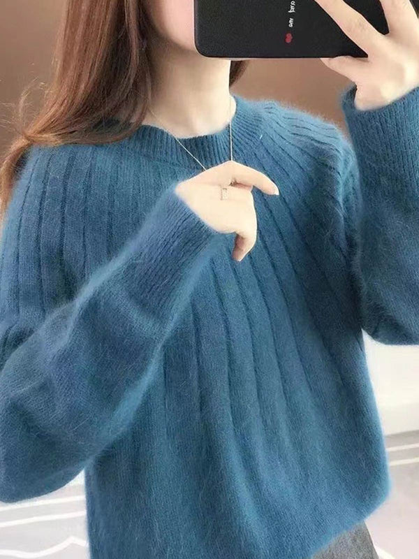 🔥Cashmere Solid Color Fluffy Knitting Sweater