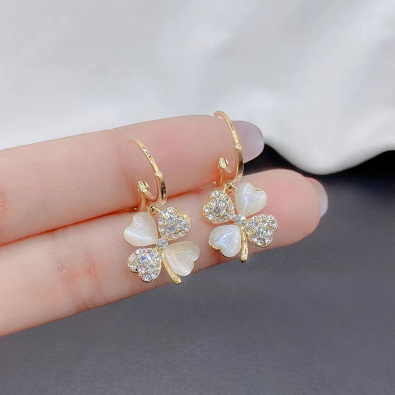 S925 emerald Four Leaf Flower Earrings