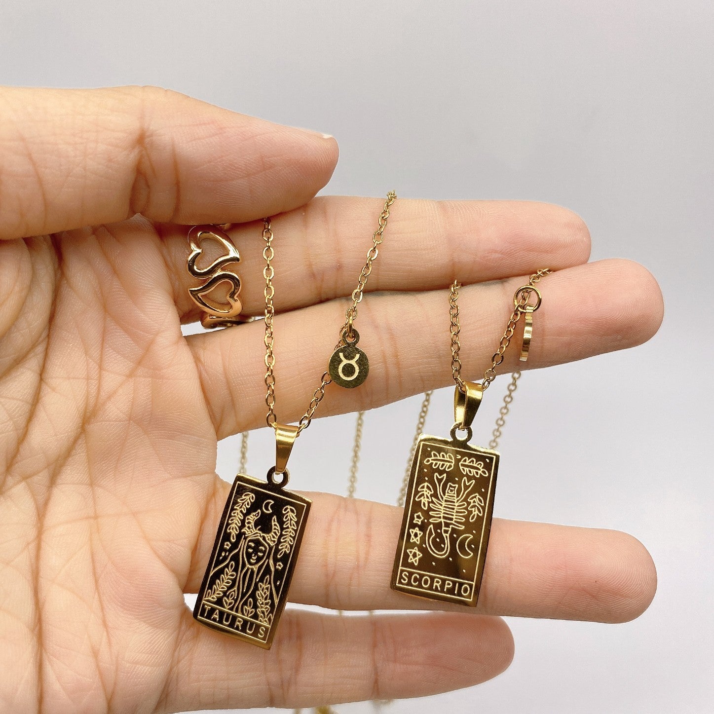 GOLD Square Zodiac Sign  Necklace