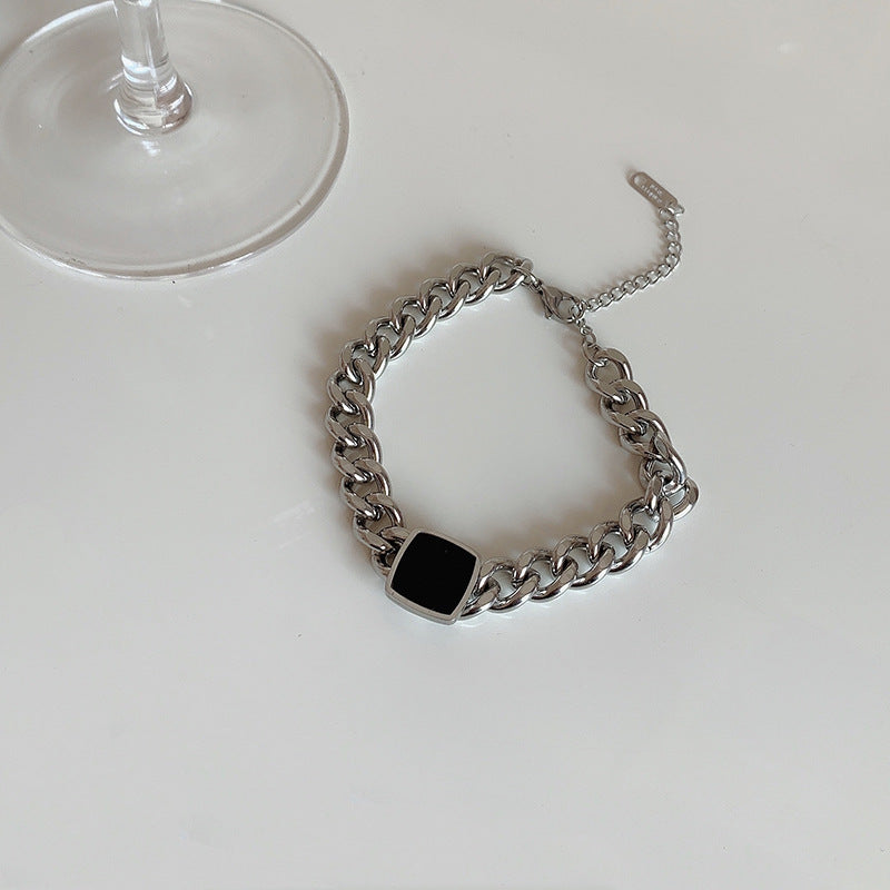 Black Square Titanium Thick Chain Necklace