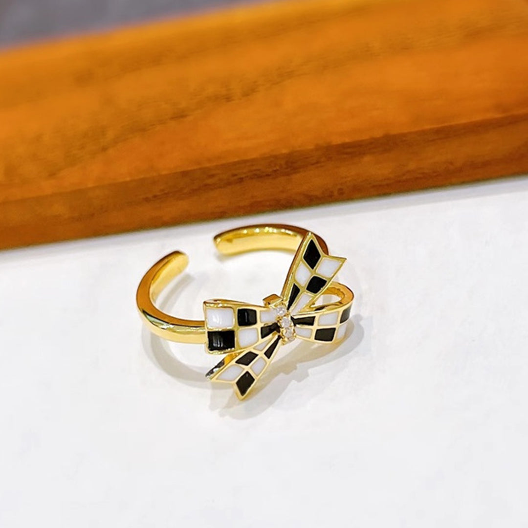 Bow Checkerboard Open Ring