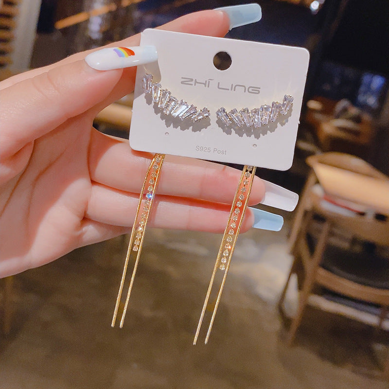 Zircon Tassel Long Earrings