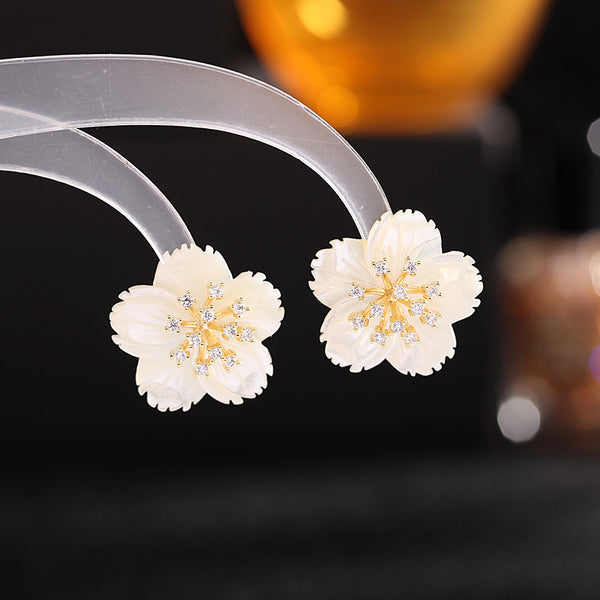 S925 zircon shell Flower Earrings