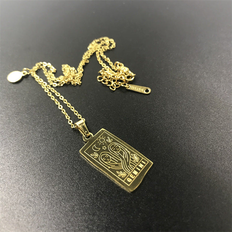 GOLD Square Zodiac Sign  Necklace