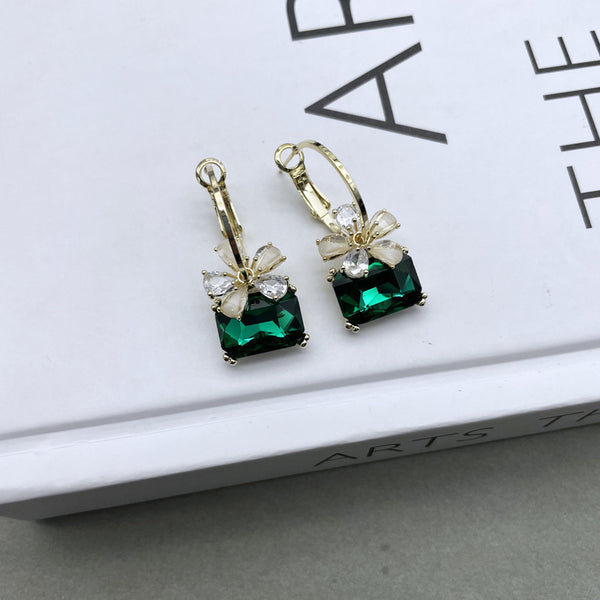 S925 Bow Emerald Earrings