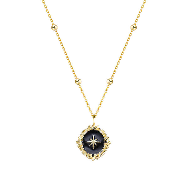 Dainty Black Enamel North Star Necklace