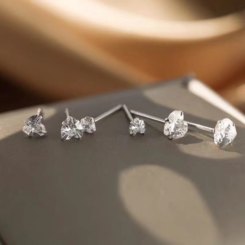 S999 Heart Zircon Luminous Stud Earrings