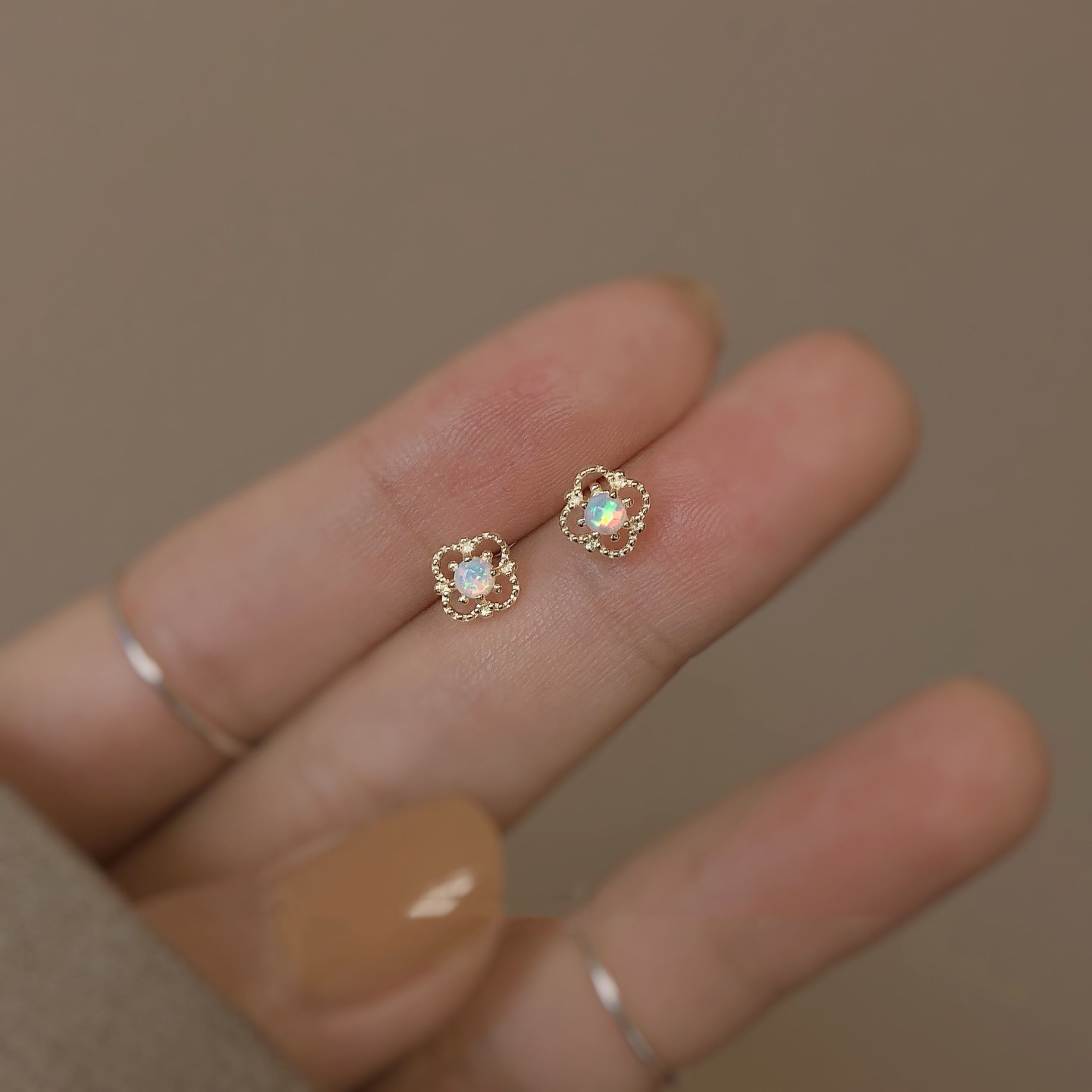 Dainty Opal Stud Earrings