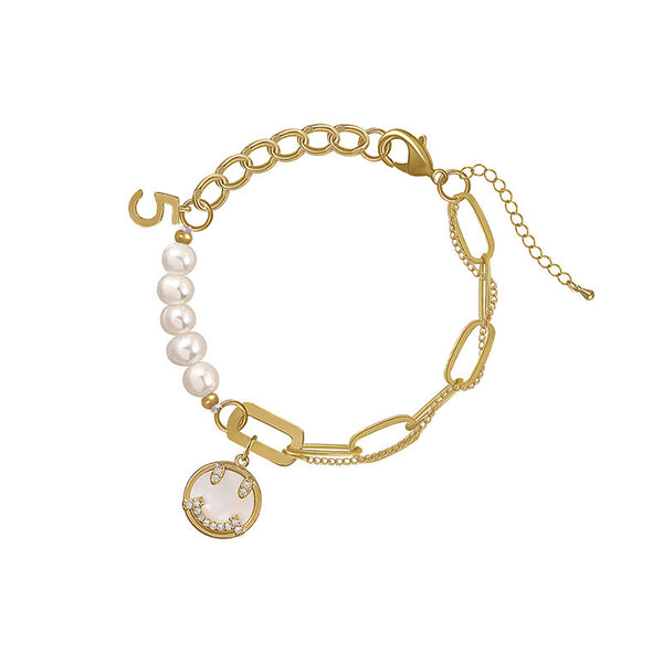 Smiley Face Pendant with Pearl Alloy Bracelet