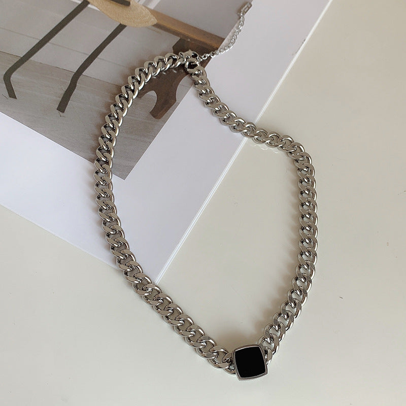 Black Square Titanium Thick Chain Necklace