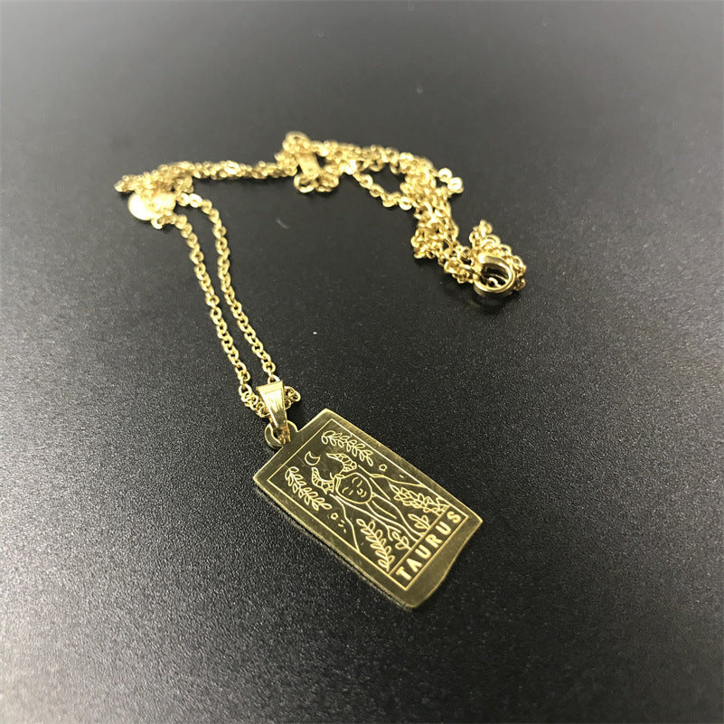 GOLD Square Zodiac Sign  Necklace