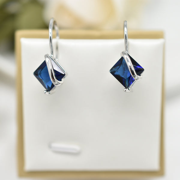 S925 Blue Diamond Crystal Earrings