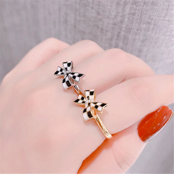 Bow Checkerboard Open Ring