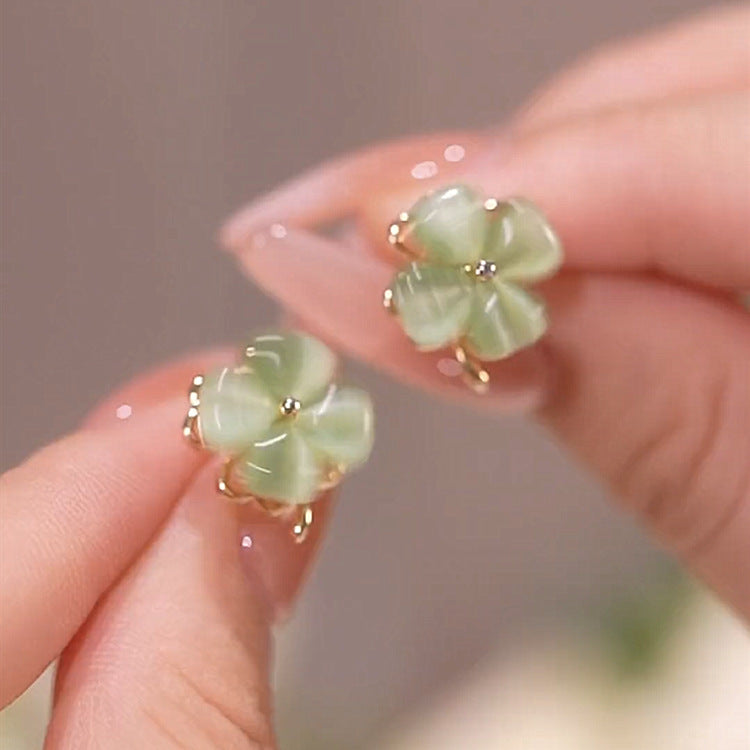 Green Opal clover rotatable Earrings