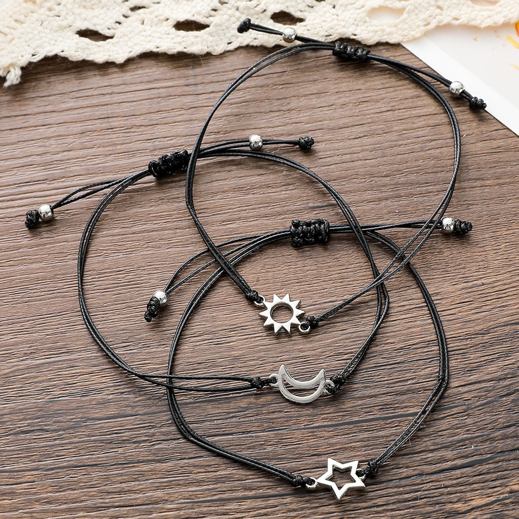 Sun Moon Star Wax Rope Braided Bracelet