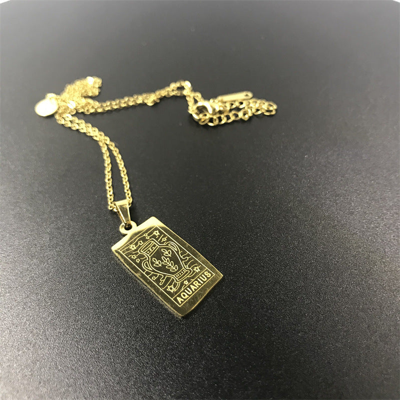 GOLD Square Zodiac Sign  Necklace