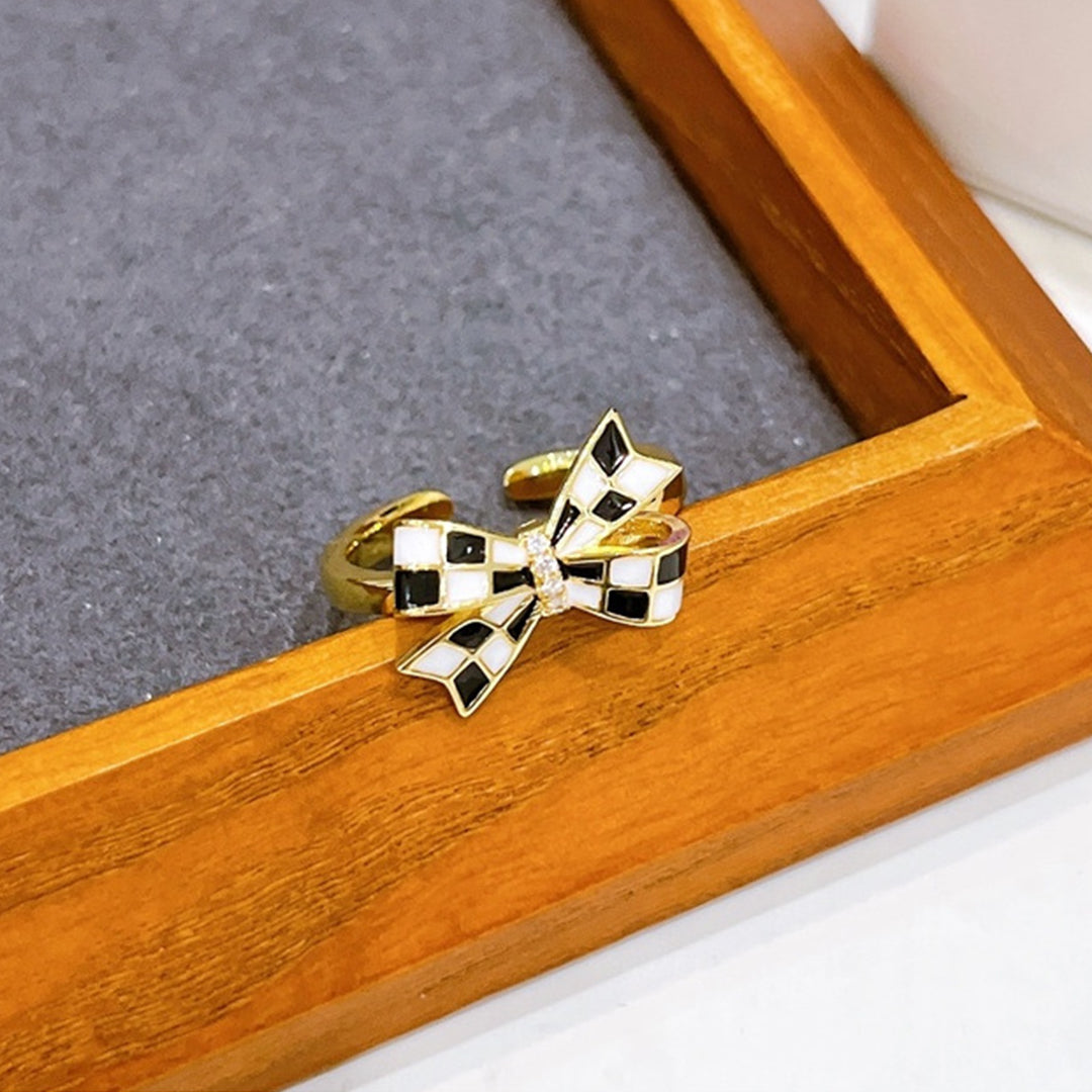 Bow Checkerboard Open Ring