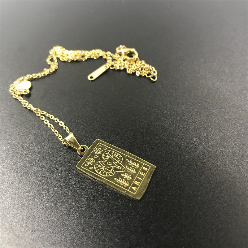 GOLD Square Zodiac Sign  Necklace