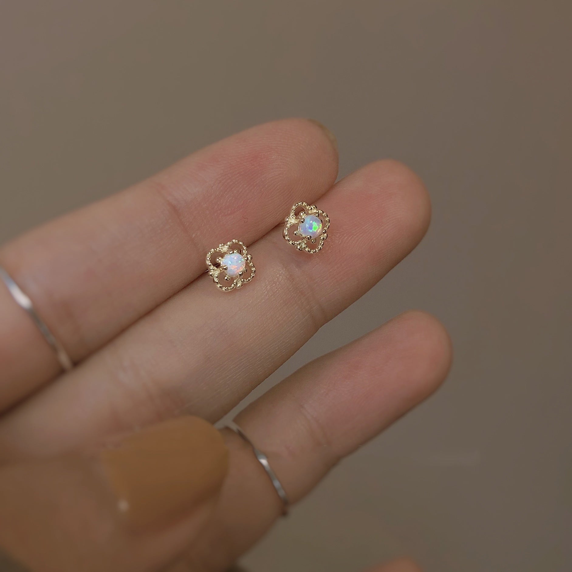 Dainty Opal Stud Earrings