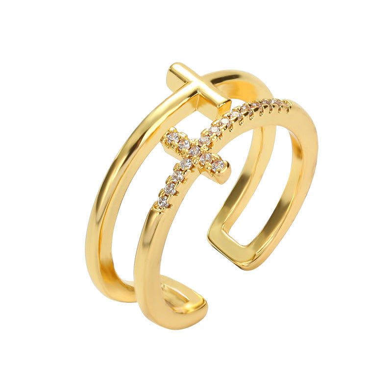 To My Daughter "Pray Through It" Twin Band Cross Ring - Gold