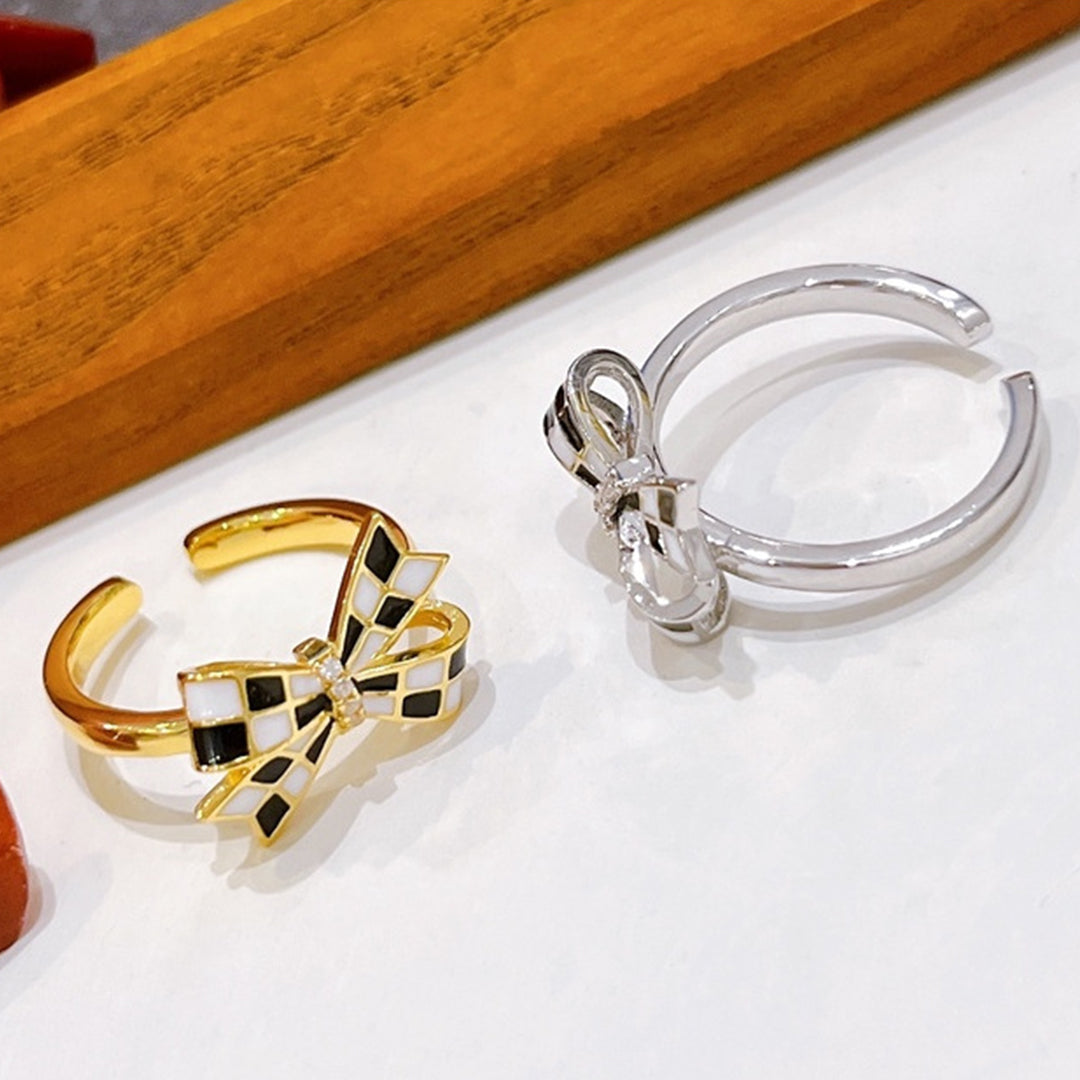 Bow Checkerboard Open Ring