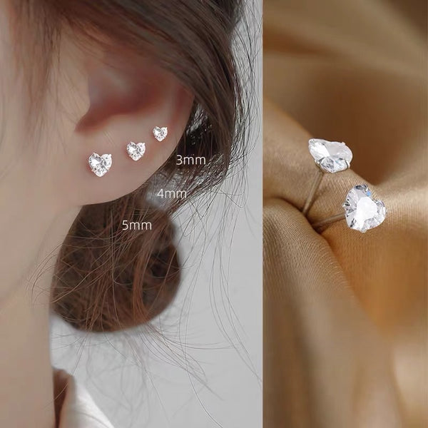 S999 Heart Zircon Luminous Stud Earrings