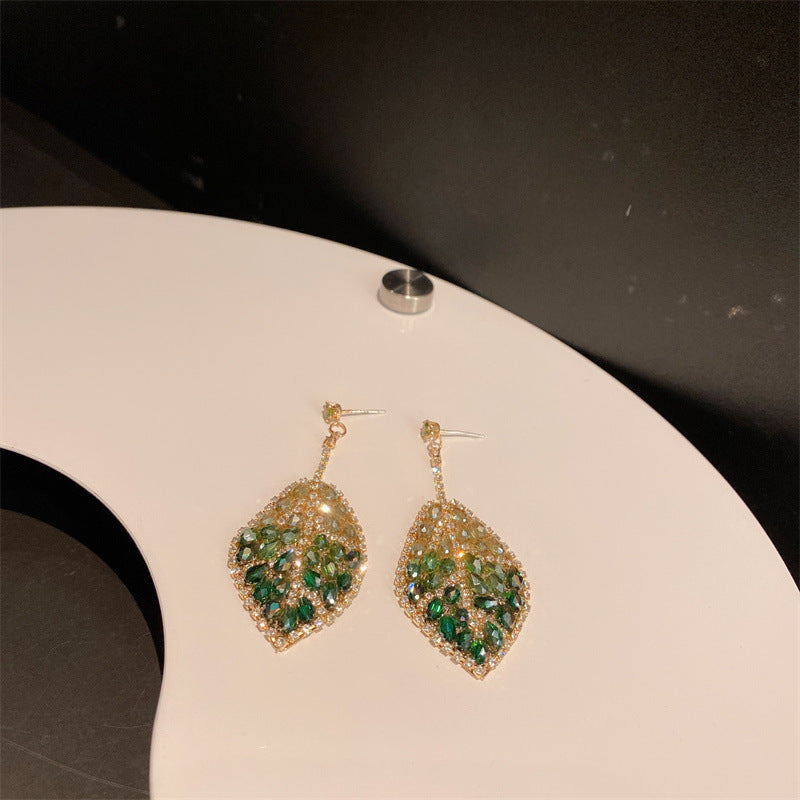 925 Sterling Silver Green Leaf fulldrill earrings