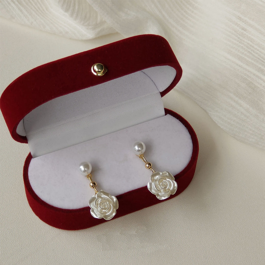 White Rose Pearl Earrings