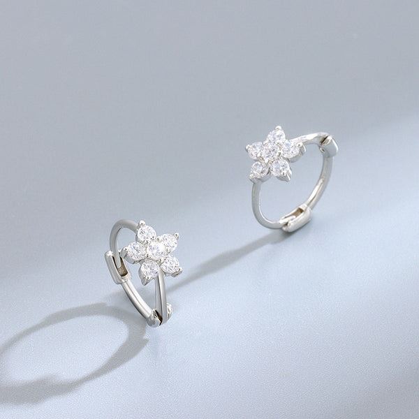 Tiny CZ Flower Huggie Hoop Earrings