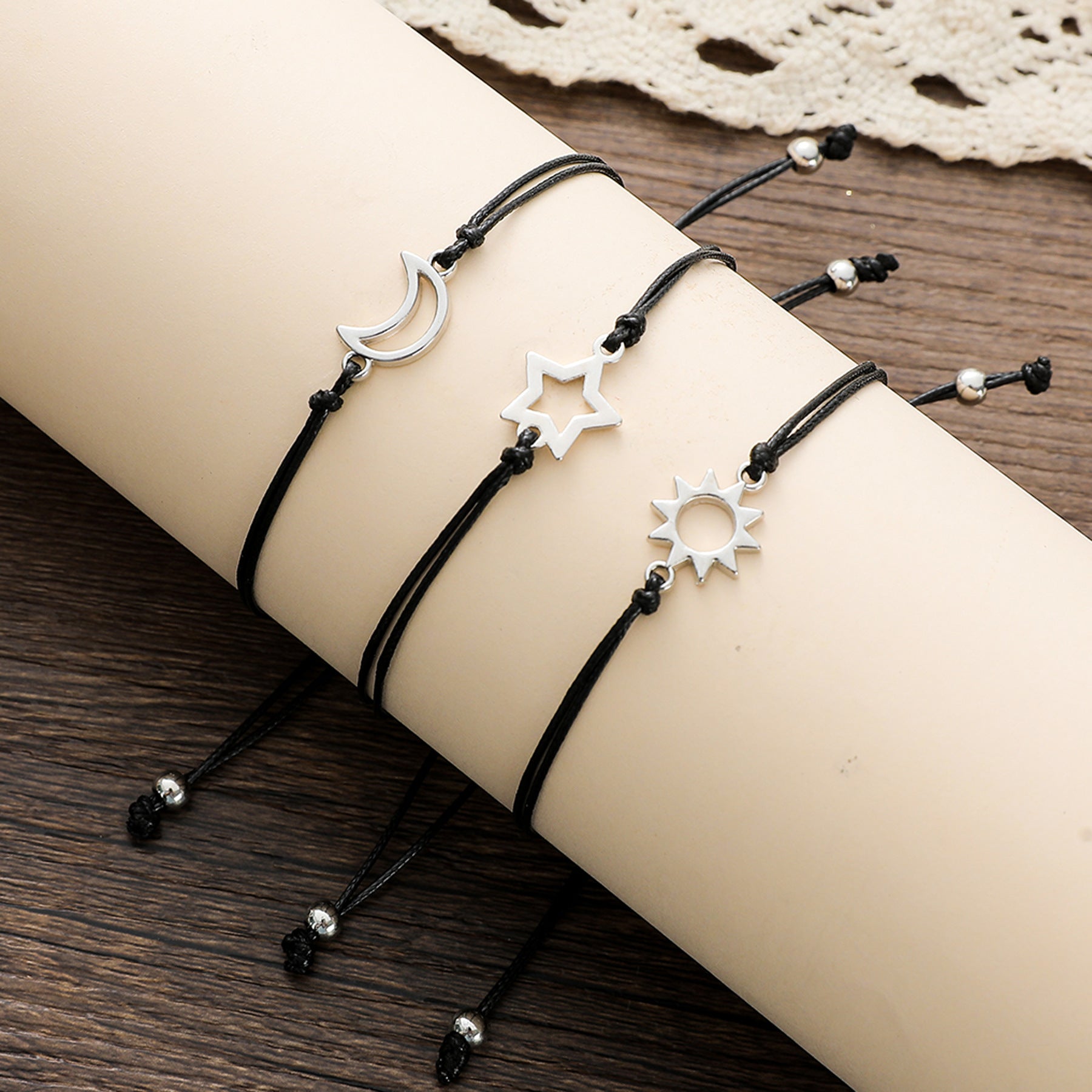 Sun Moon Star Wax Rope Braided Bracelet