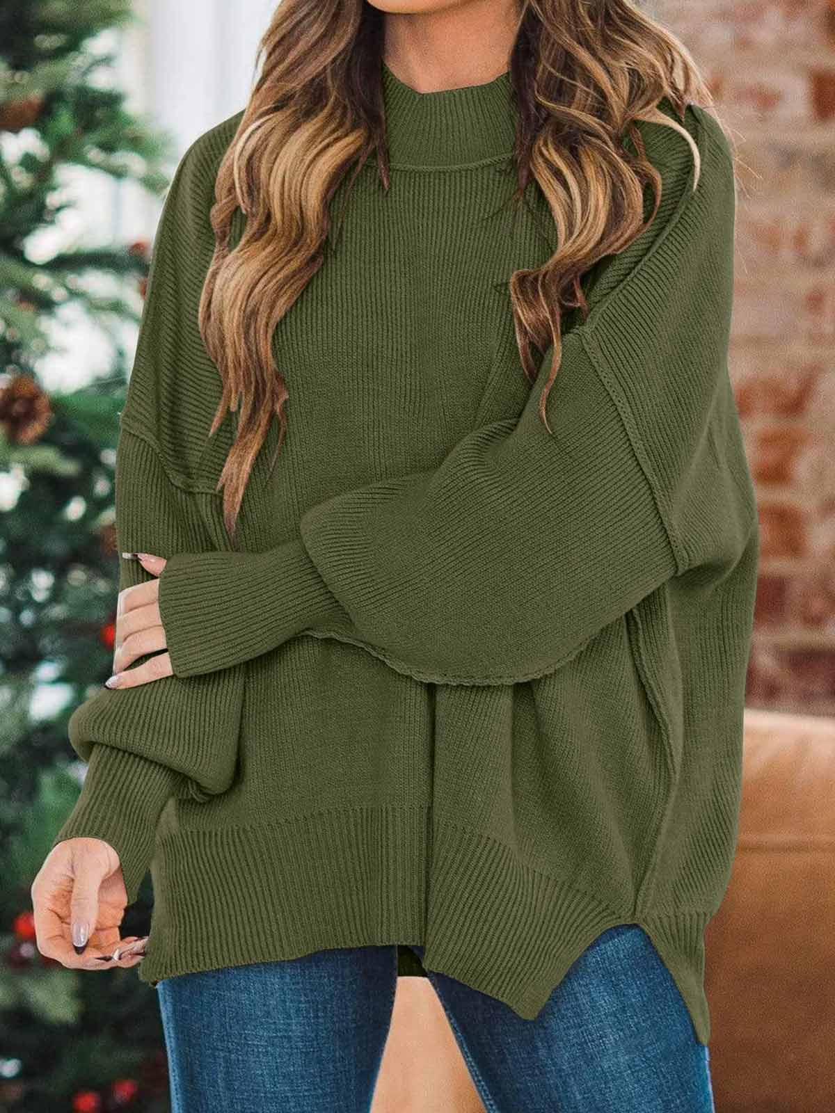 Side Slit Knit Balloon Sleeve Sweater