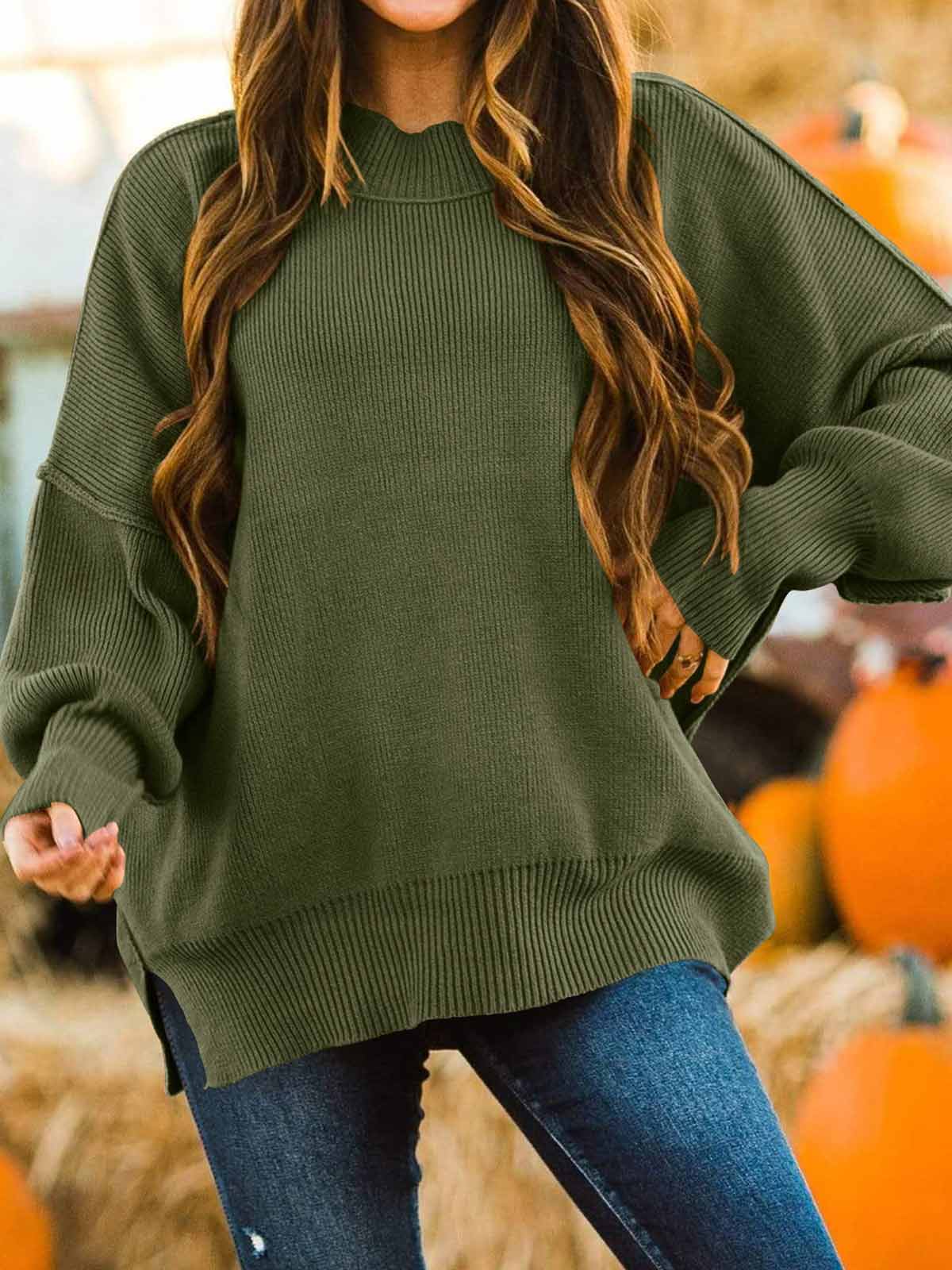 Side Slit Knit Balloon Sleeve Sweater