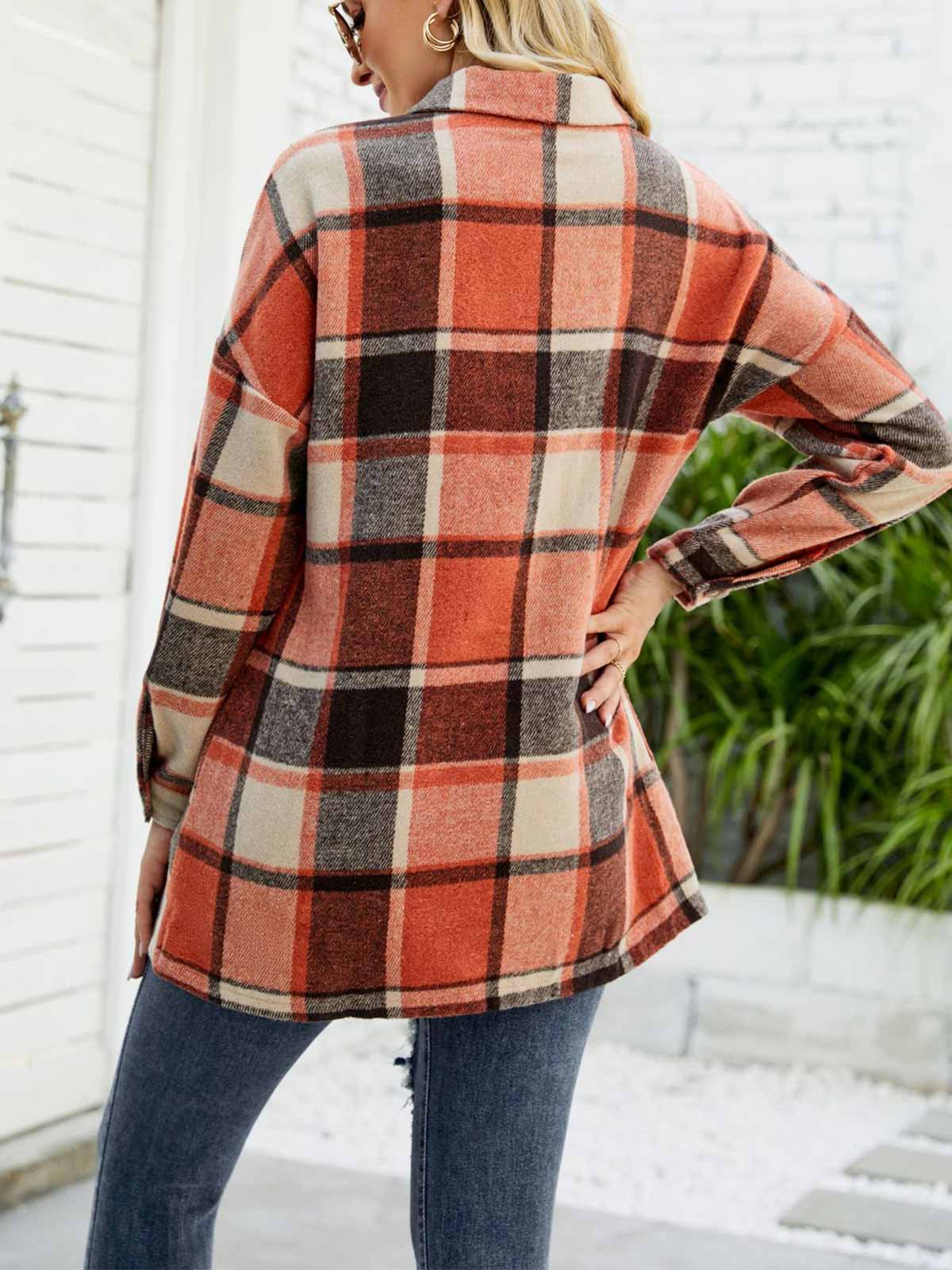 Wool Blend Plaid Button Down Jacket