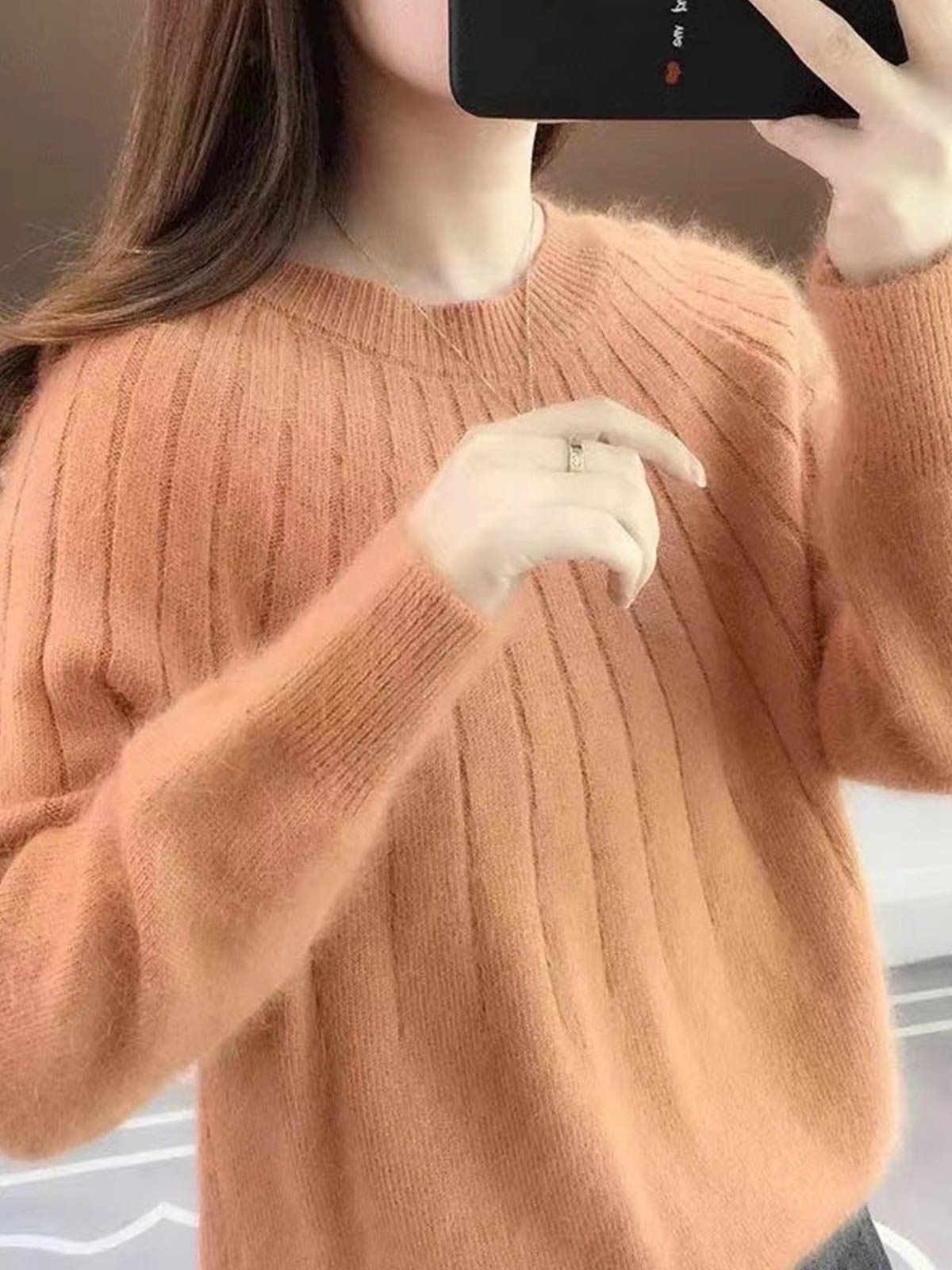 🔥Cashmere Solid Color Fluffy Knitting Sweater