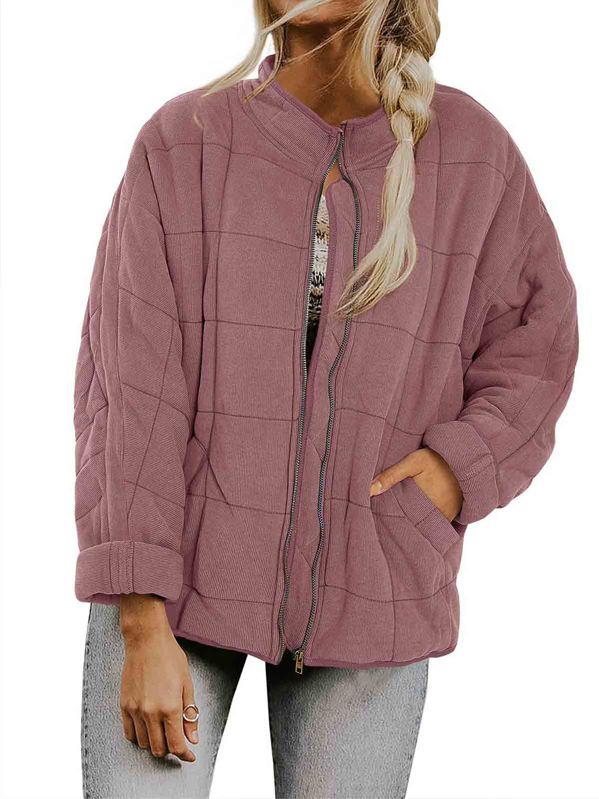 Open Zip Solid Color Padded Jacket