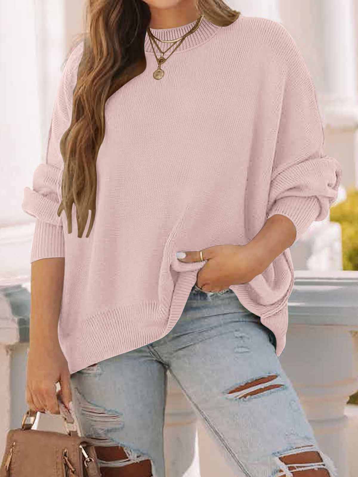 Side Slit Knit Balloon Sleeve Sweater