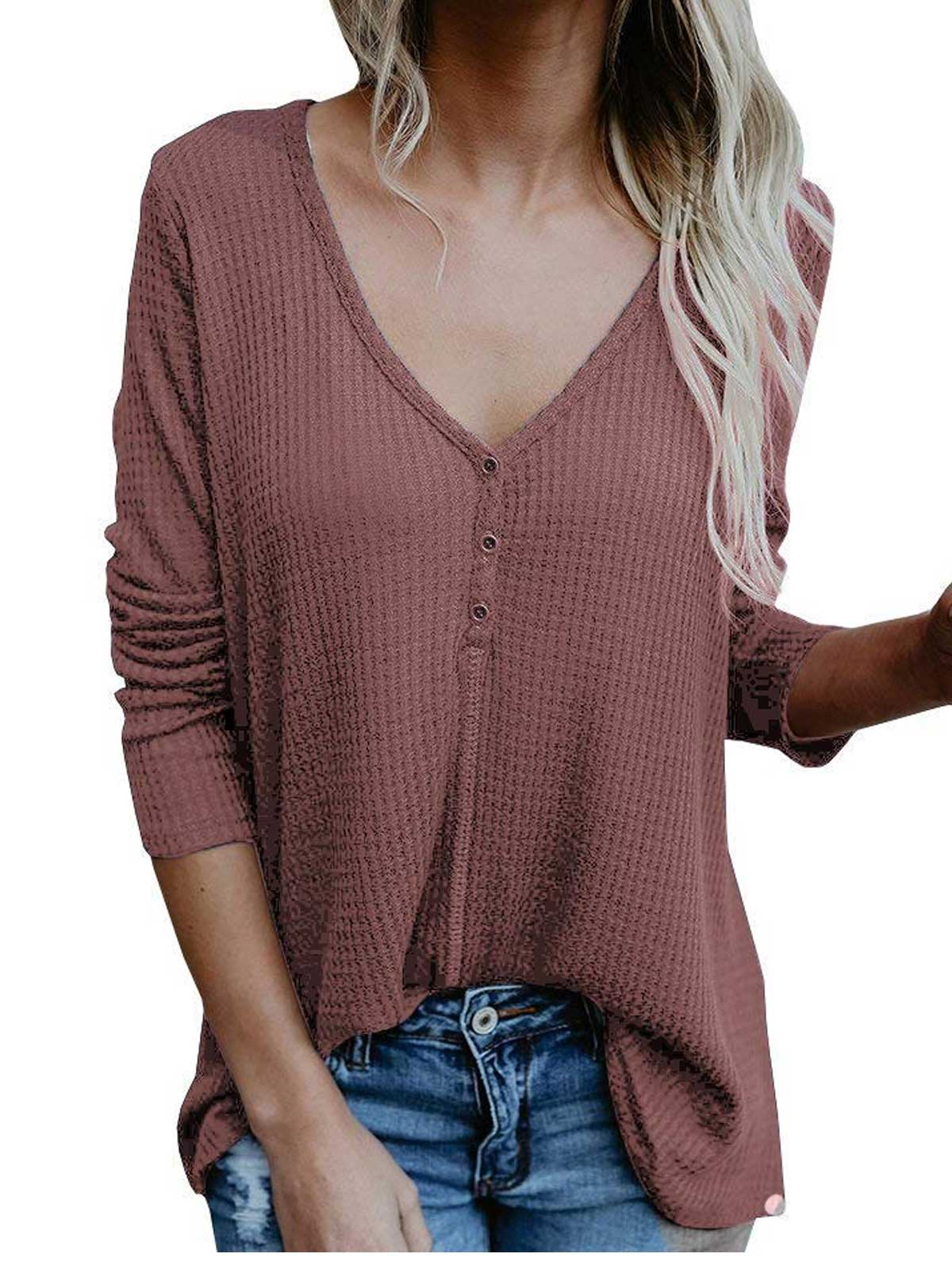 Botton Down V Neck Knit Tops