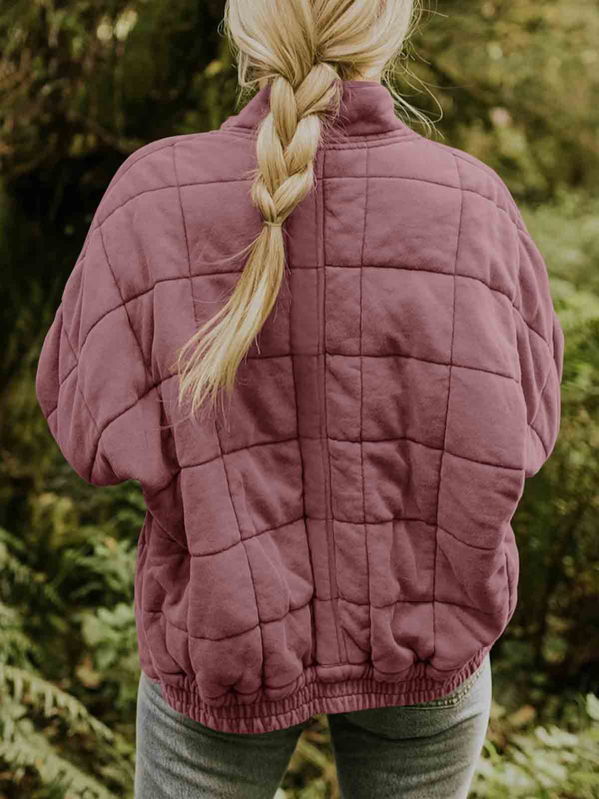 Open Zip Solid Color Padded Jacket