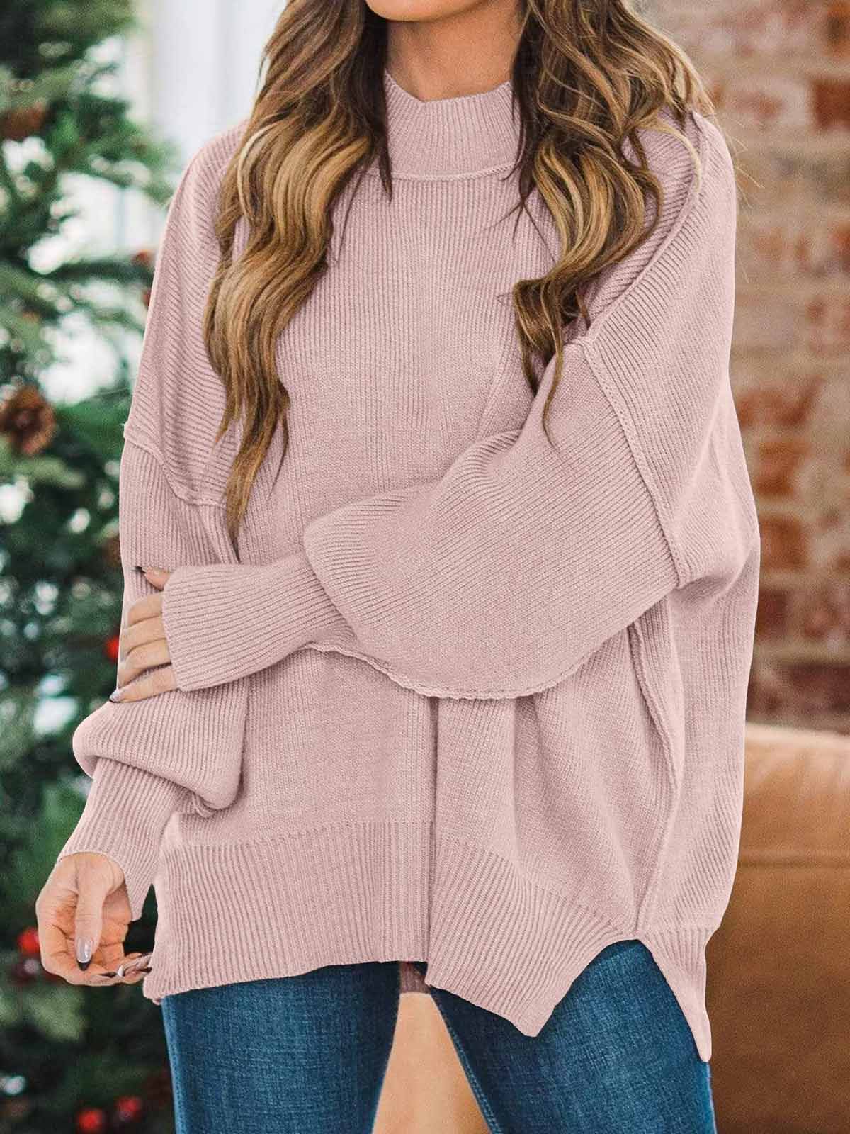 Side Slit Knit Balloon Sleeve Sweater