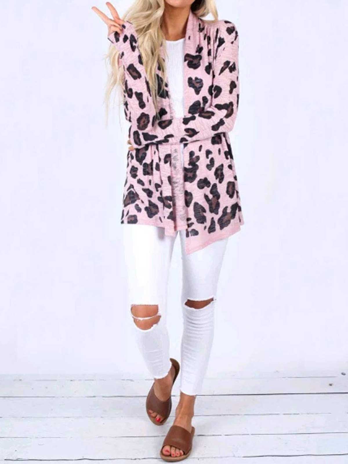 Long Sleeve Leopard Print Cardigans