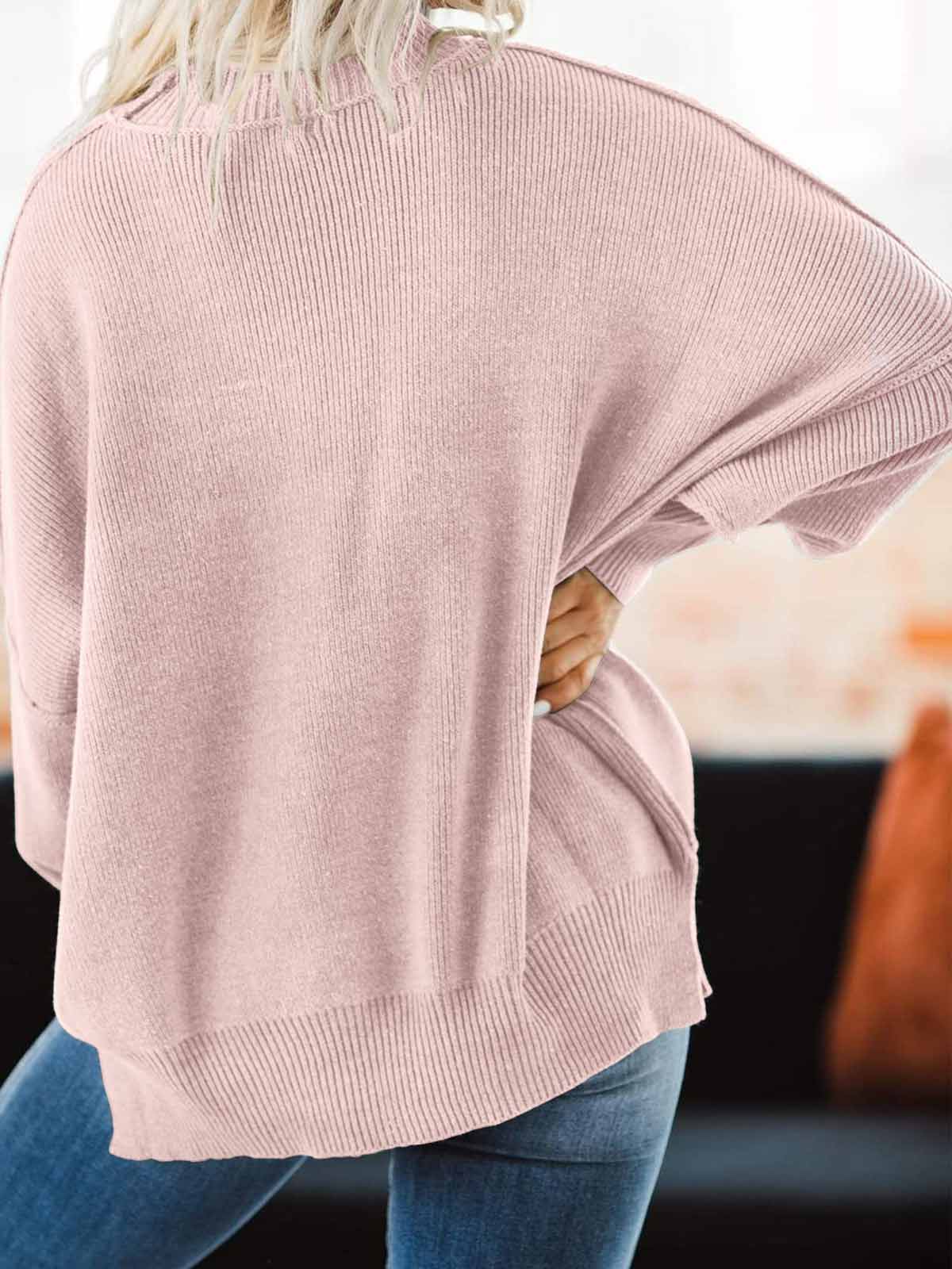 Side Slit Knit Balloon Sleeve Sweater