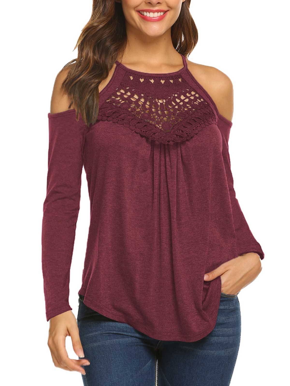 Cold Shoulder Pleated Tops