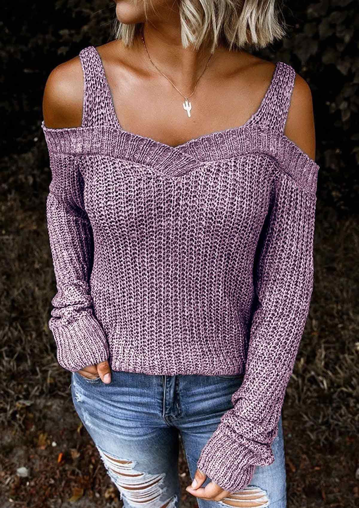 Cold Shoulder Knitted Sweater