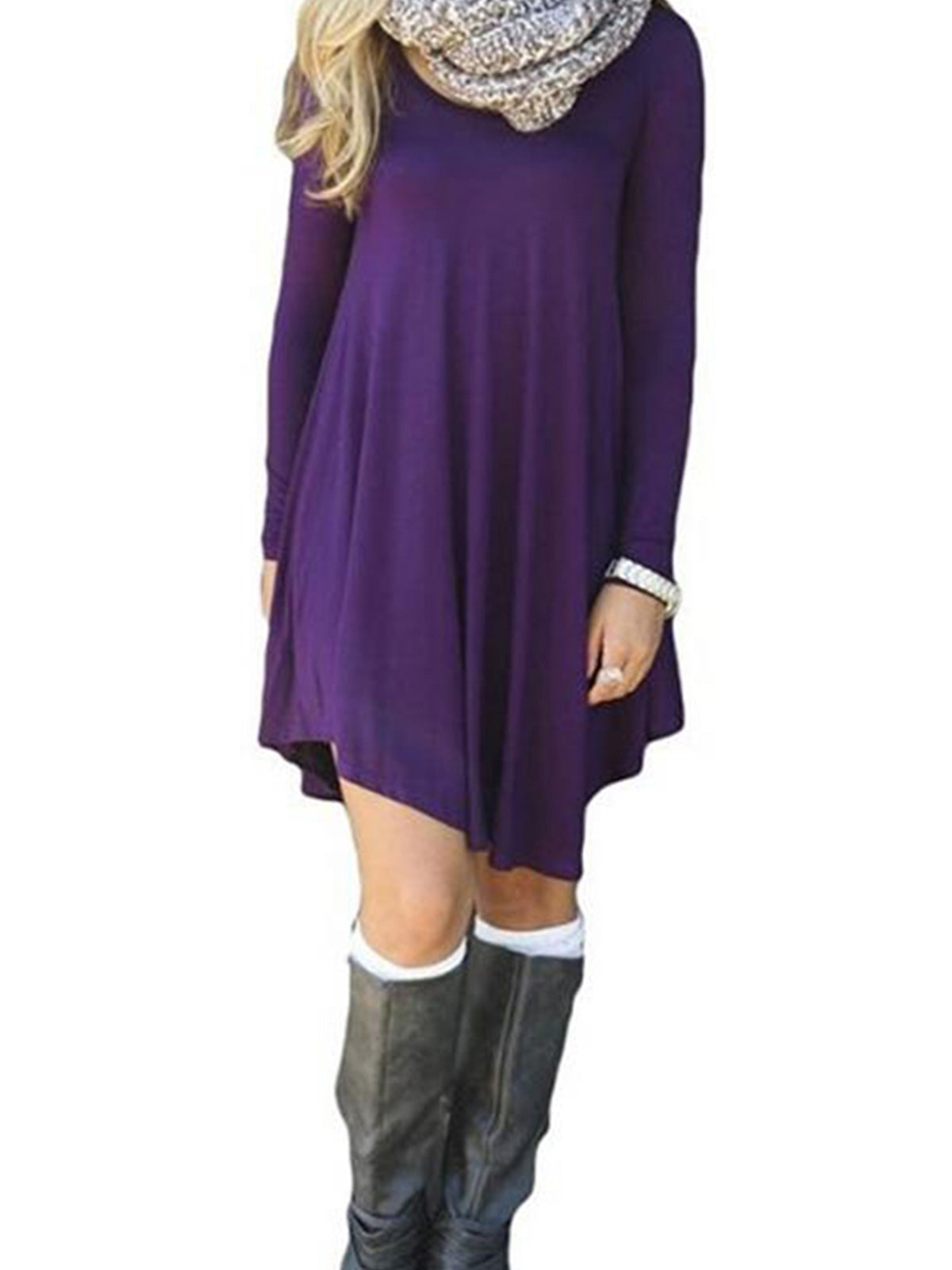 Ruffled Hem Long Sleeve Dress