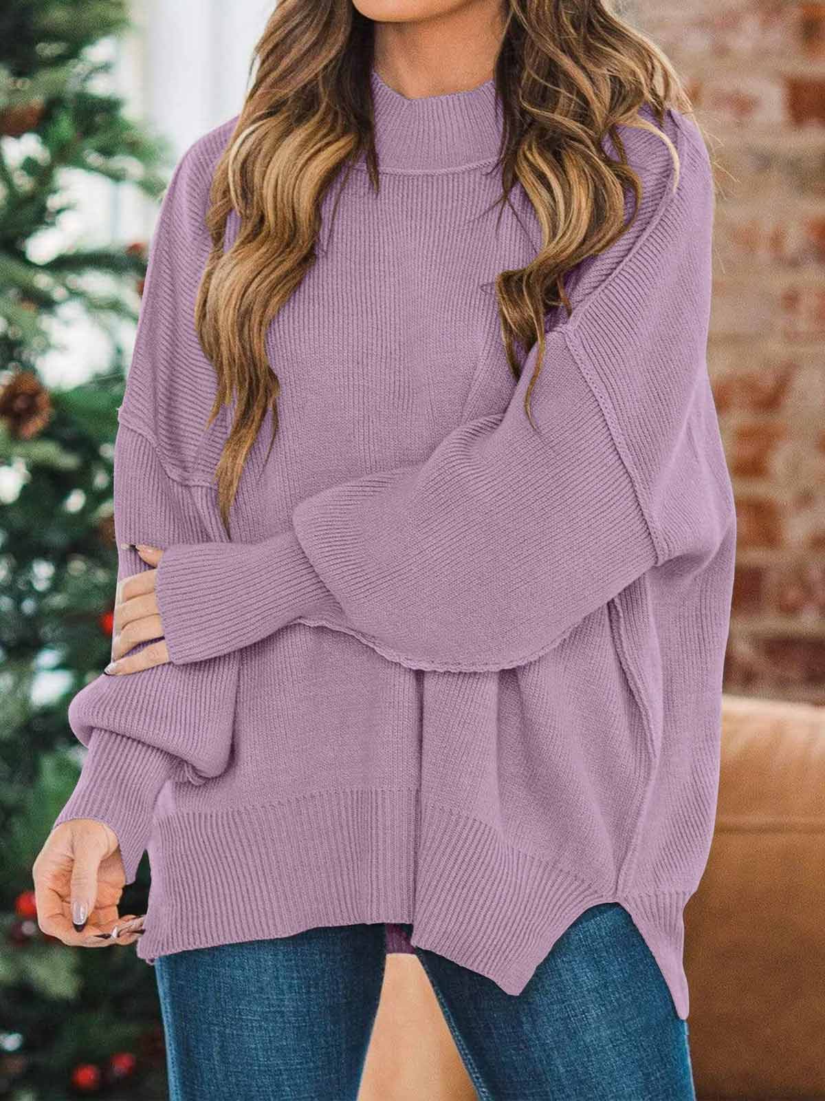 Side Slit Knit Balloon Sleeve Sweater