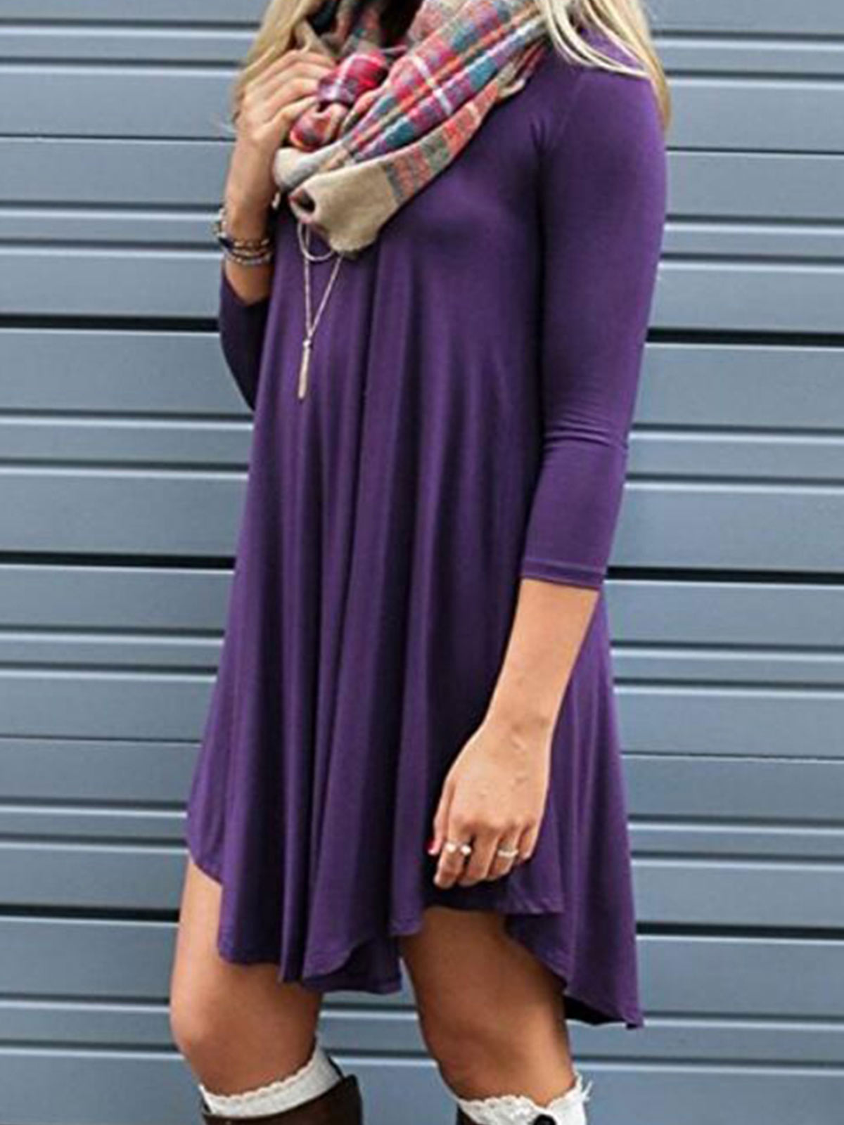 Ruffled Hem Long Sleeve Dress