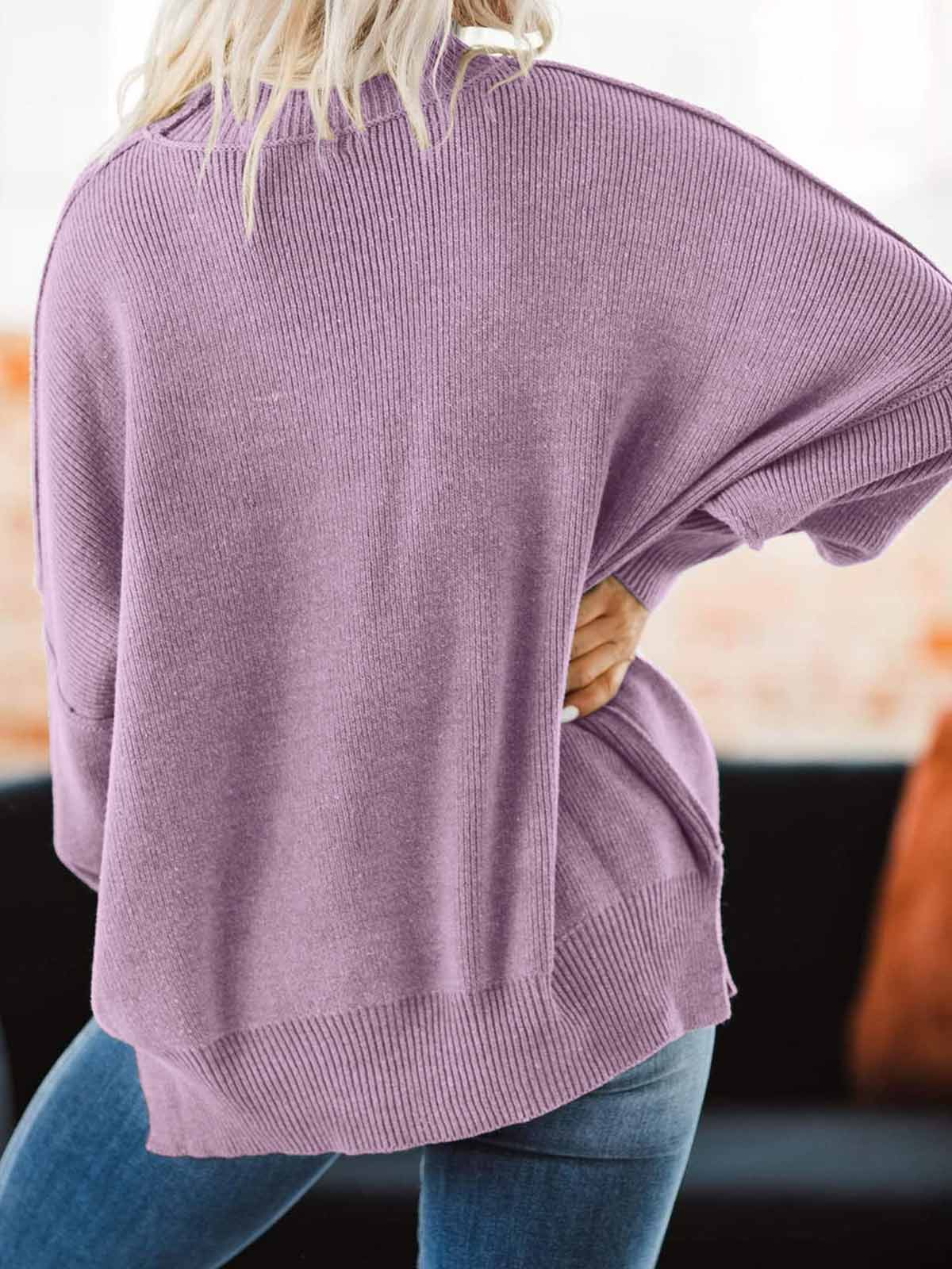 Side Slit Knit Balloon Sleeve Sweater