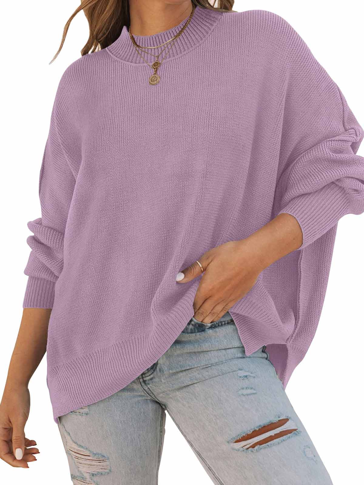 Side Slit Knit Balloon Sleeve Sweater